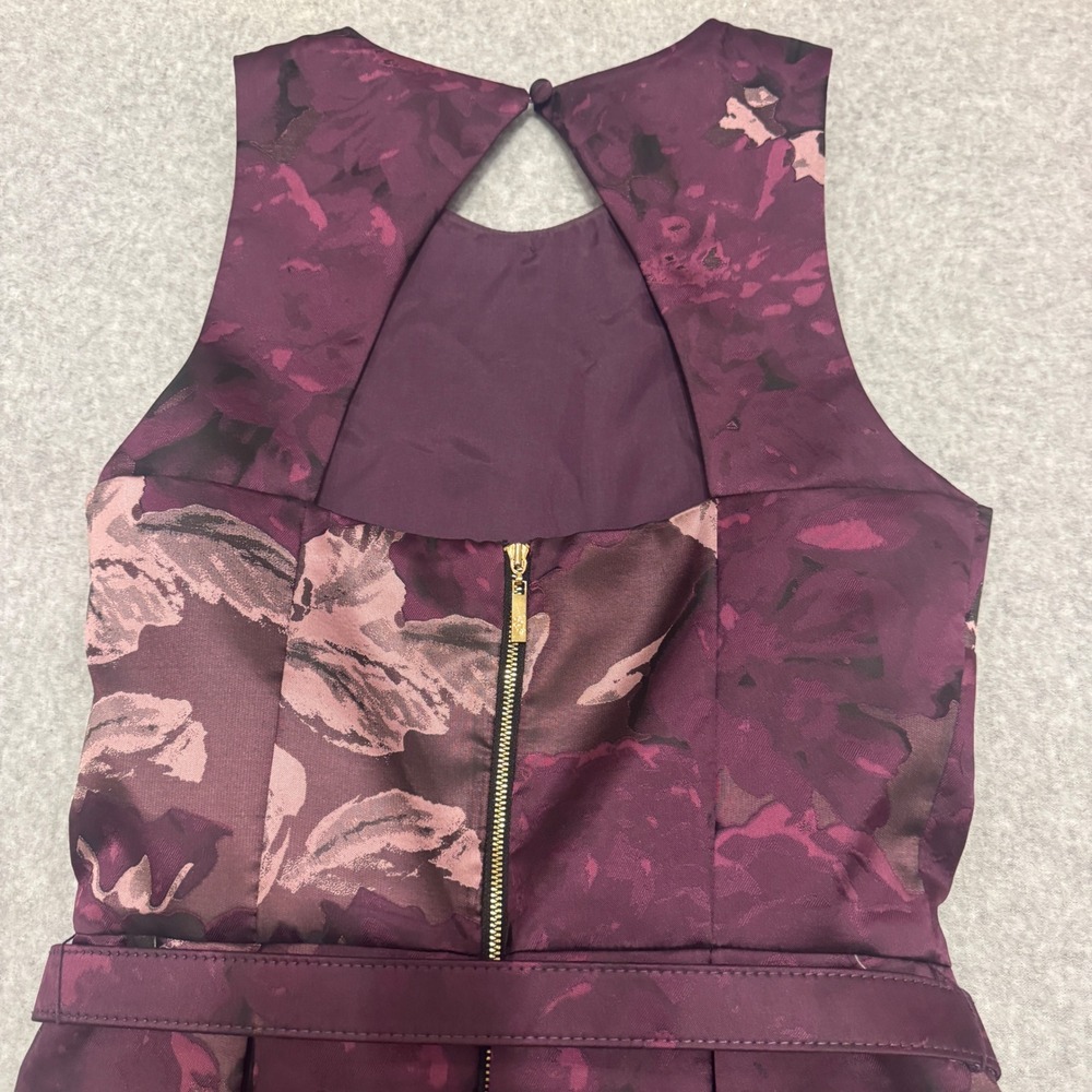Eliza J Plum Purple Floral Jacquard Beaded Neck Fit and Flare Dress Size 2 - Picture 12 of 14